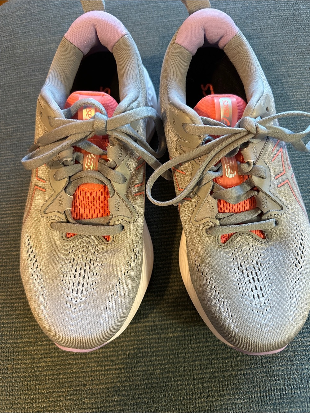 ASICS Women's Grey Athletic Sneakers with Coral and Pink Accents